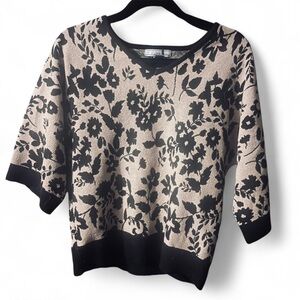Beige & Black Vintage-Inspired Floral Sweater